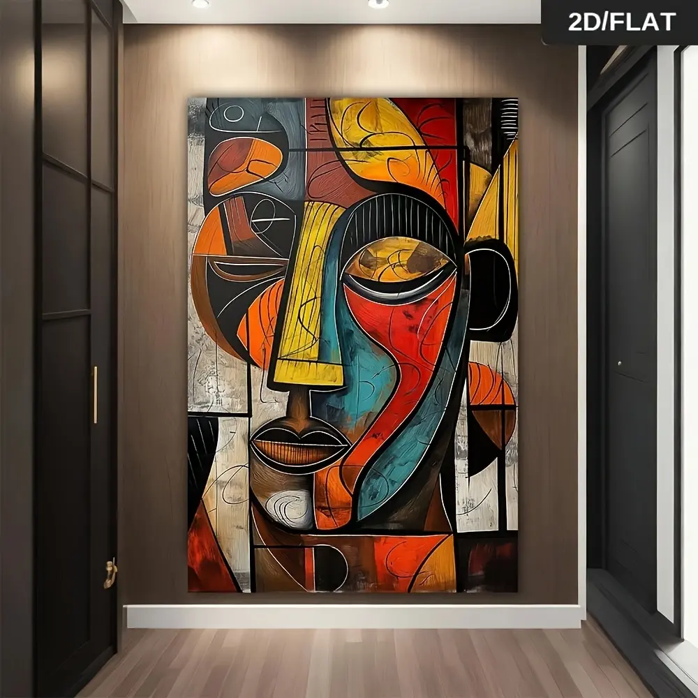 Modern Abstract African Tribal Mask Print Artwork - Artistic 2D Flat Unframed Wall Art, Home Decoration for Bedroom, Living Room
