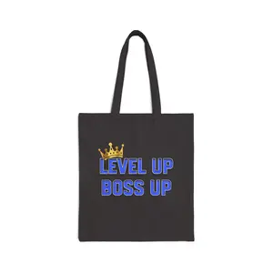 Level Up Boss Up Tote Bag | Crown Gaming Motivational Canvas Tote