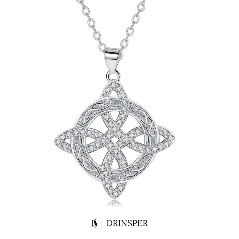 DRINSPER Female Lead-Free Solid Copper Celtic Witches Knot Birthstone Crystal Necklace, 18"+2" Adjustable Cable Chain, Bling Pendant, Drinsper Solid Copper Pendant, Whimsical Empowerment Jewelry, Handcrafted Gift with Box & Polishing Cloth