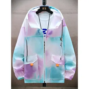 Men'S Lightweight Summer Windbreaker Jacket - Gradient Color Design, Hooded Casual Outdoor Coat with Pockets, Loose Fit for Young Adults, Windbreaker Jacket Menswear Long