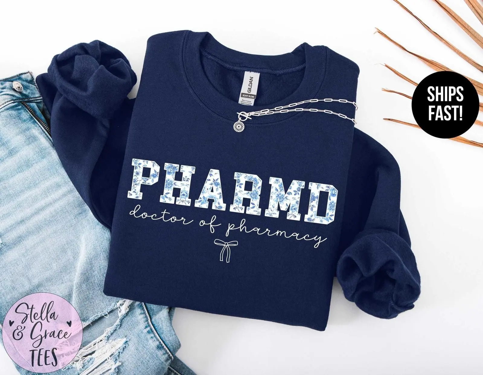 PharmD T Shirt And Sweatshirt, Blue Toile Pharmacist Design, Pharmacy School Shirt, Pharmacist Apparel, PharmD Graduation Gift, Womens Unisex