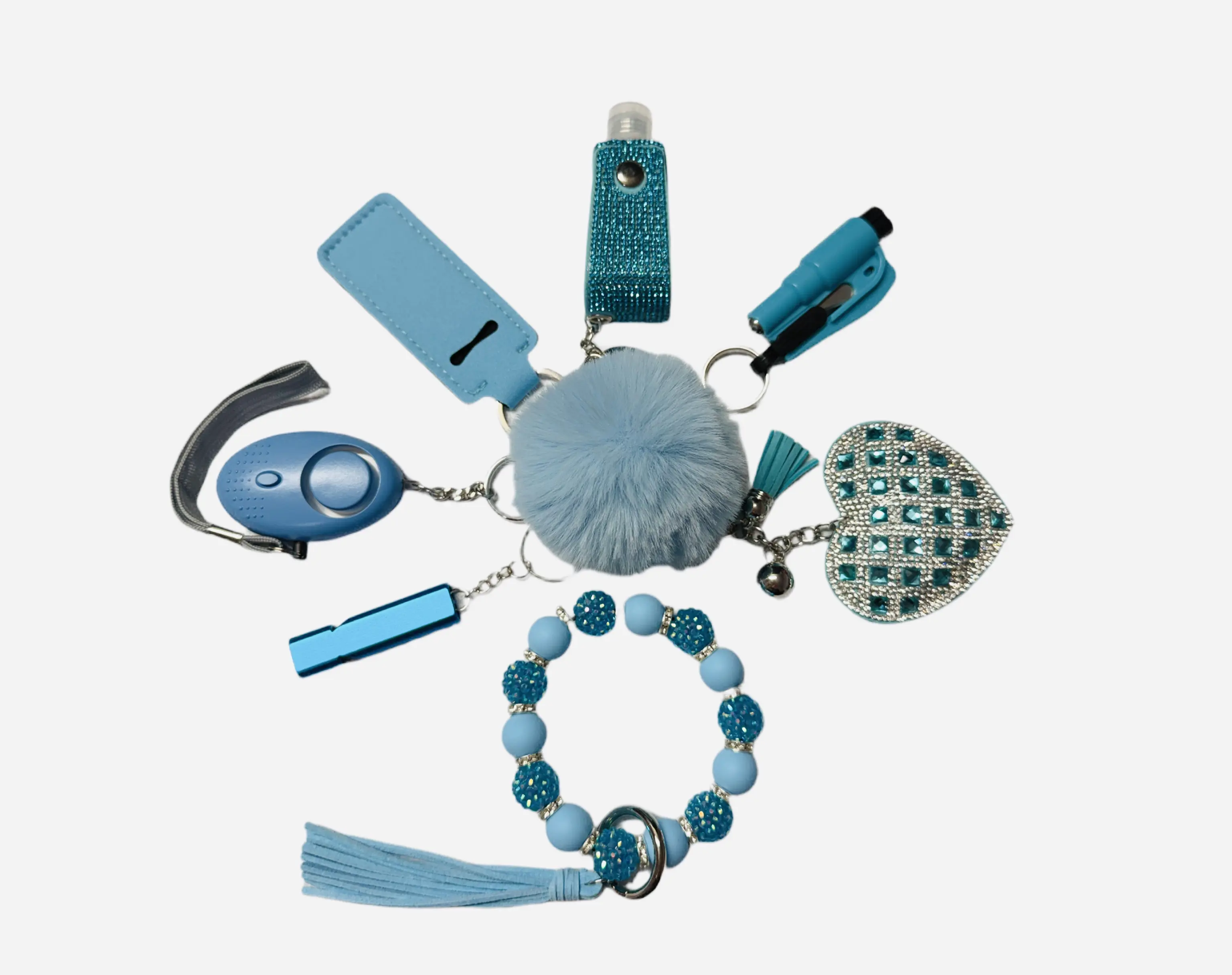 Teal Blue Safety and Accessory Keychain Set with Silicone Beads