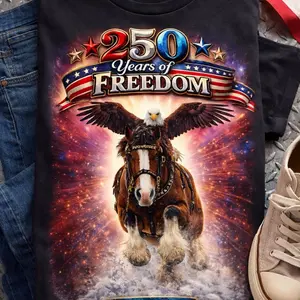 250 Years of Freedom Shirt – Patriotic Eagle & Horse Graphic Tee X