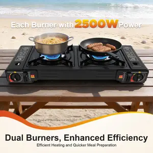 Portable Camping Stove 2 Burner 2500W Each Black 24.8x10.24x4.72In Overpressure Safety Protection for Camping Picnic Yard Party Outdoor Cooking Lovers