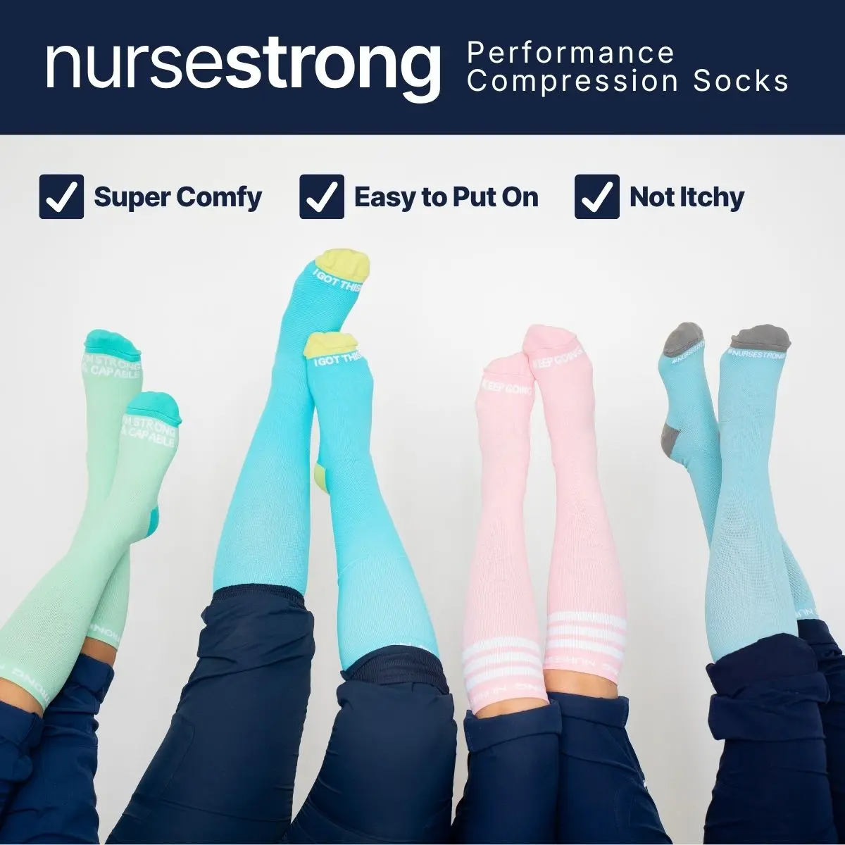 Compression Socks for Nurses - 20-30 mmHg Knee High Nurse Stockings for 12 Hour Nursing Shifts - NurseStrong