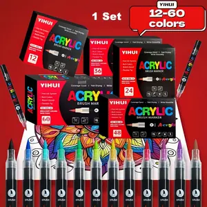 Acrylic Paint Markers Set,Automatic Ink Control Soft Brush Tip Acrylic Paint Pens for Wood Rock Glass Canvas Stone Fabric Glass Metal Ceramic Canvas DIY Crafts Art Supplies,Back to School,Halloween,Christmas Gift,Creative Craft Kit