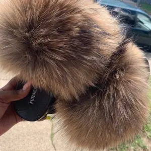 Brown Fluffy Slides for Women - Cute Open Toe Fur Slides with Comfortable Rubber Sole for Indoor & Outdoor Use - Girl