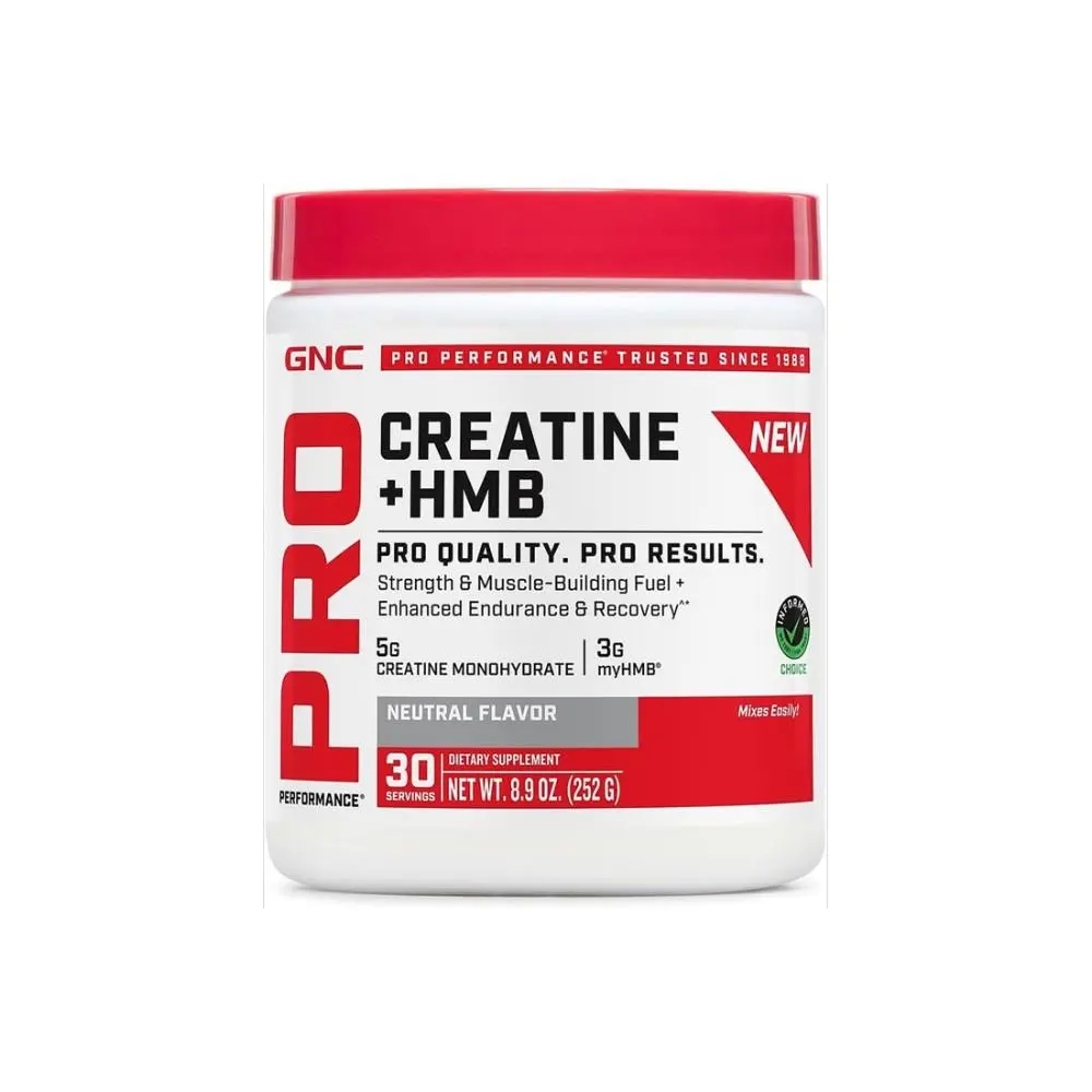 GNC Pro Performance Creatine Monohydrate + HMB Powder Vitamins, Minerals & Wellness Supplements - Informed Choice, Micronized Mix, Smooth Powder for Fitness Muscle Support, 30 Servings