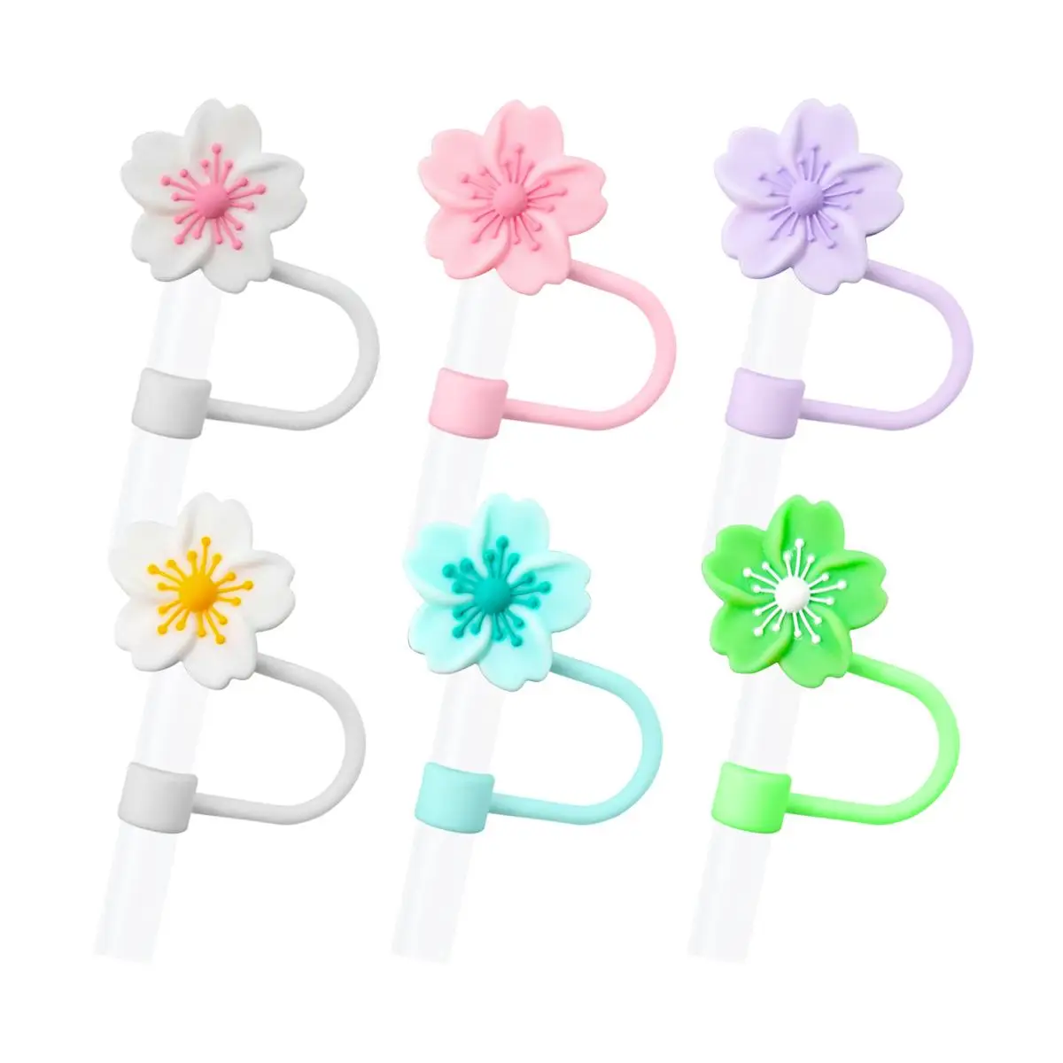 Flower Design Straw Cover, 6 Counts Mini Cute Colorful Straw Topper, Drinkware Accessories for Home Kitchen Picnic School Office Dormitory