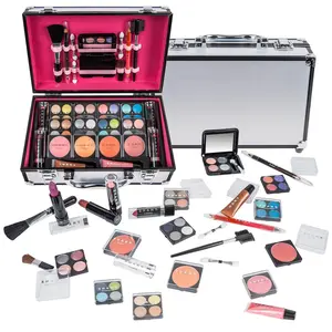 SHANY Carry All Makeup Train Case with Pro Makeup Set Makeup Brushes Lipsticks Eye Shadows Blushes Powders and more - Reusable Makeup Storage Organizer - Premium Gift Packaging - Silver