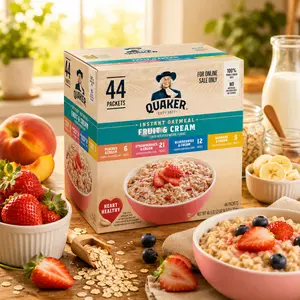 Quaker Instant Oatmeal Fruit & Cream Variety Pack, Single Serve Packets, (44 Pack)