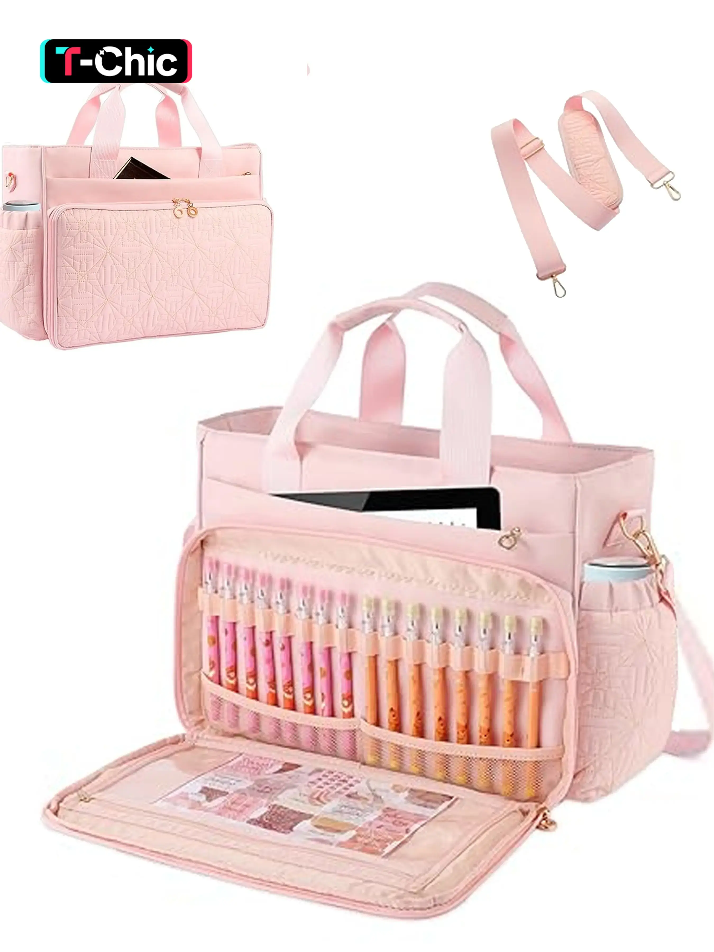 Teacher Tote Bag for Women Work, Boho Work Bags, Laptop Bag With Large Cup Holder, Nurse Bags Professional Briefcase Computer Handbag, Church Bag with Pen Holders, Tote Bag with Zipper for Work and Travel, Multifunctional Portable Bag