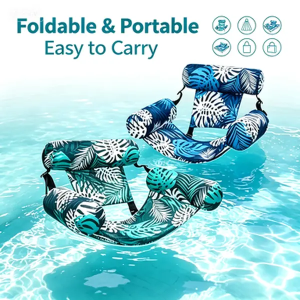 2 Pack Tropical Leaf Water Hammock Float Chair for Adults, 250 LBS Foldable Portable Inflatable Pool Floating Lounge with Breathable Mesh & Headrest, Water Sofa Float for Pool Lake River Beach Summer Outdoor Use