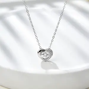 [TW] 0.3 Carat Heart Shape 925 Sterling Silver Synthetic Moissanite Dancing Necklace（Chain Length 14 inches）(JP0494)