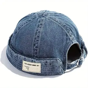 Brimless Denim Hat - 1PC Stylish Cowboy Skullcap with Adjustable Strap, Classic Design for Men and Women, Retro Washed Style Clothing Navy Summer Modern