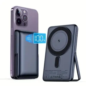 Wireless Portable Charger 10000mAh - Mag-Safe Compatible, Led Display, Foldable Stand, 20W Pd Fast Charging, Compatible with Phone 15/ 14/ 13/ 12 Pro/Pro Max/Plus, Grey