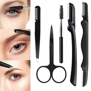 5 in 1 Eyebrow Grooming Kit, Professional Eyebrow Razor Trimmer Set with Comb Tweezers, Scissors and Brow Brush, Multi-Purpose Facial Hair Tool for Women Men Eyebrow and Eyelash Care