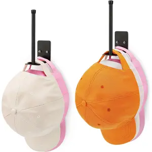 Hat Hooks for Baseball Caps, 2 Pack Hat Racks, Hat Holder on Wall, Hat Organizer, Storage and Organization, Home Storage for Use Adhesive or Wall Drilled for Door, Bedroom (Black)