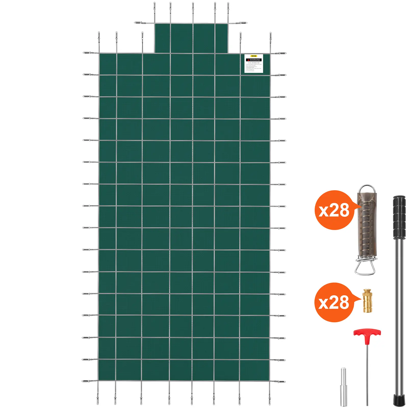 【summerfinds】VEVOR Pool Safety Cover Fits 16x32ft Rectangle Inground Pools, Safety Pool Cover with 4x10ft Center End Step, Mesh Solid Pool Cover with Drainage Holes for Swimming Pool, Winter Safety Cover, Green