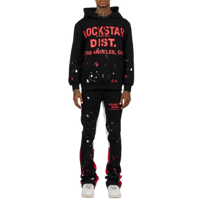 Scottie Black/Red Paint Splatter Hoodie/Stacked Flare Pant Set