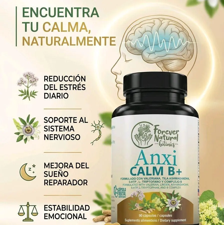 Forever Natural Botanics Herbal Calm B+ Supplement with Ashwagandha, Valerian & 5-HTP – 90 Capsules