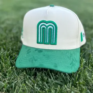 Baseball Mexico Cap - Cream & Green Snapback with Green M Logo for Sports Fans