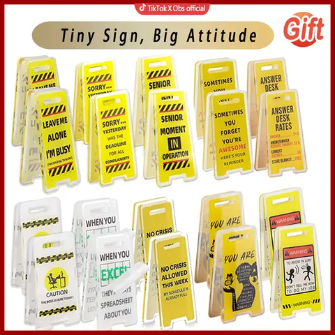 [Buy 1 get 1 gift] Funny Acrylic Desktop Warning Sign 10Pcs Desk Messages Clip Humor Gag Gift for Boss Employees Coworkers Office Classroom Home Waterproof Meme Sticker Adhesive Stickers Outdoor Fun