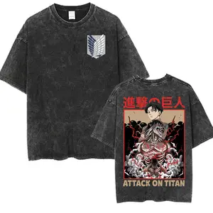 valentine shirts Anime Stylish Attack on Titan Washed T-shirt Levi Ackerman Graphic T Shirts Men Women Vintage Oversized Loose T Shirt Streetwear