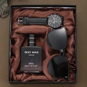 Men's Minimalist Fashion Quartz Watch Set with Versatile Sunglasses & Charming Perfume for Him Perfect Valentine's Day Ramadan Birthday Gift