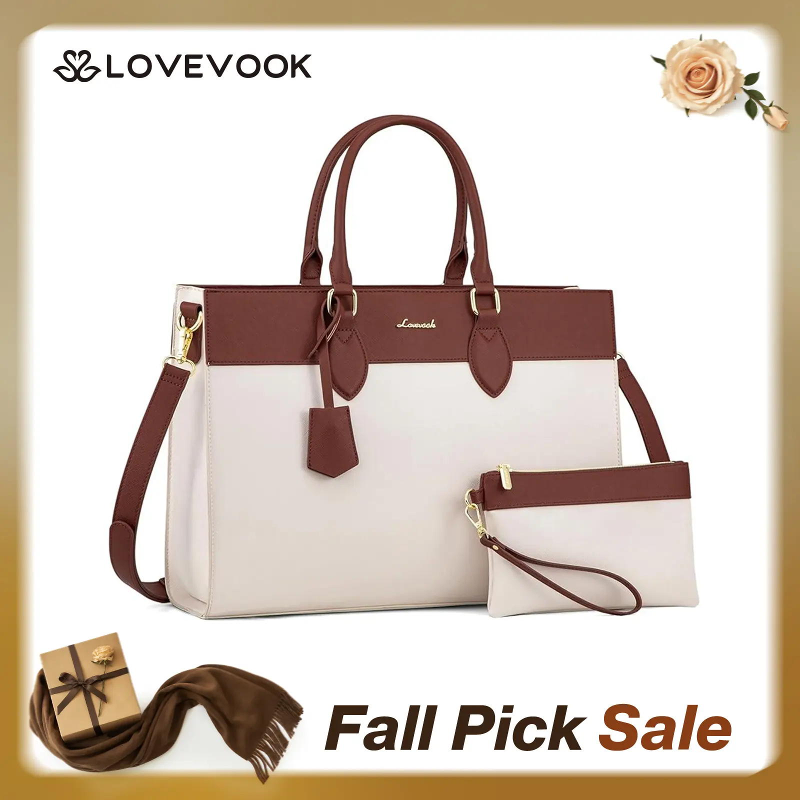 LOVEVOOK Laptop Tote Bag,Fashionable Texture and Waterproof Leather,Modern Minimalist Design, Perfect for Daily Use by Doctors, Nurses, Teachers, and Professional Women for Travel and Commuting,TikTokShopBackToSchool