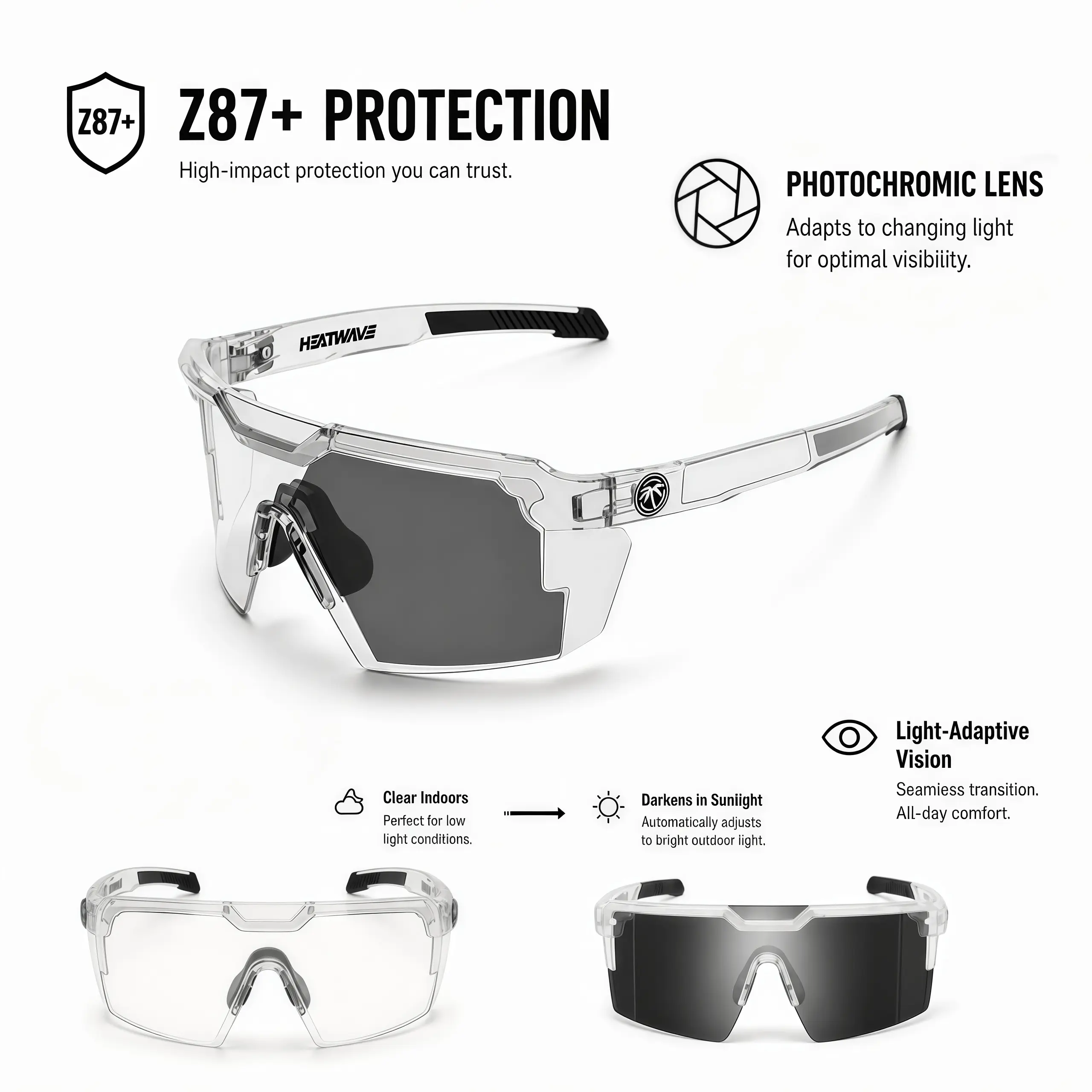 New Premium Luxury Square-Frame Photochromic Sunglasses — Unisex UV400 Cycling Shades (Z87+ Safety Certified)