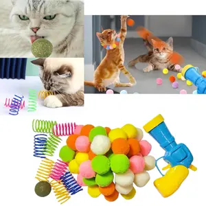 1Set Cat Toy,Cat Interactive Entertainment Toy 1pc Cat Toy Launcher,50pcs Launcher 8pcs Cat Spring Toy,1pc Ball,Suitable for Most Cats
