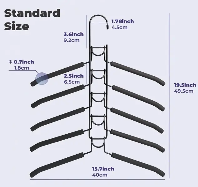 5-in-1 Metal Clothes Hangers with Non-Slip Foam Padding, 2-Pack Heavy-Duty Closet Organizers and Storage, Garment Organizer for Hanging Shirts, Coats, Sweaters