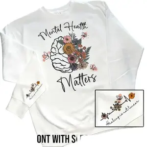 Stitched Smile - "Mental Health Matters/Healing is Not Linear" Graphic Tee/Crewneck w/ Sleeve Print