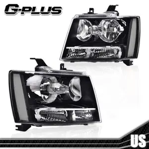 Fit For 2007-2014 Chevy Avalanche/Suburban/Tahoe Black Headlights HeadLamps Pair