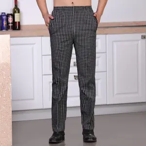 Men's Black Elastic Waist Chef Pants All - Season Stripe Design Work - Ready Linen Blend Outfit