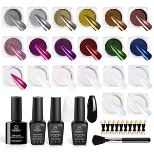 Beetles Metallic Chrome Nail Powder, Metallic nail polish Chrome Powder Mirror Effect Holographic Aurora Nail Art 0.5g/Jar, with Top Coat & Decoration Sealing Gel Black White Gel Polish