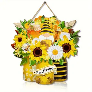 Vintage Summer Bee Welcome Wooden Hanging Sign, Weather-Resistant Outdoor Farmhouse Porch Front Door Decor, Rustic Home Decoration, Garden Decor
