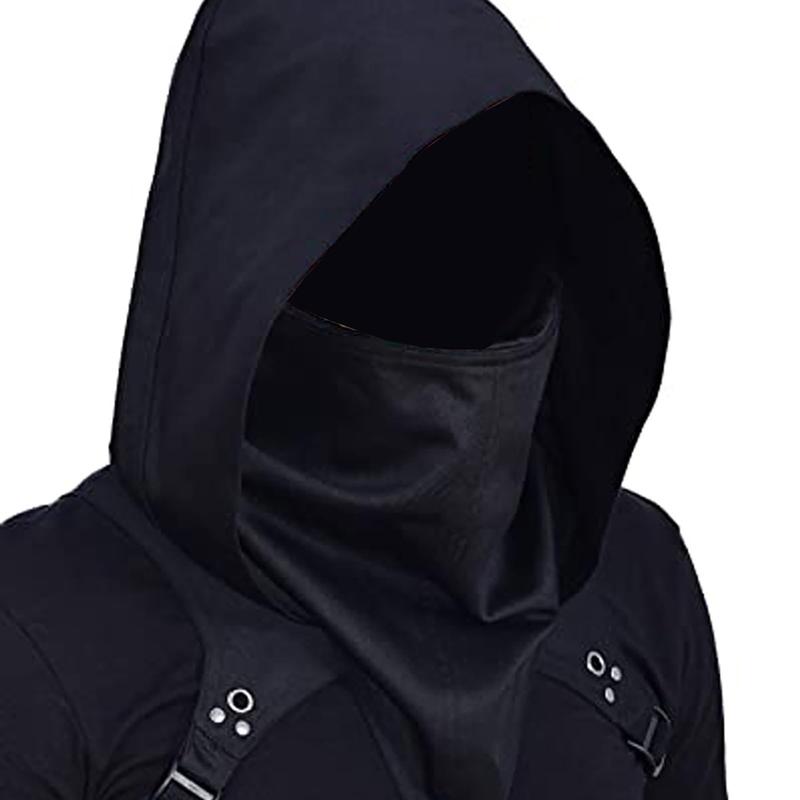 Authentic Celtic Knight Hat with Hood Men's Pícaro-Style Cosplay Headwear Halloween Costume Essential Secure Chin Strap Medieval Reenactments Clothes Beige Plain - Hoodie