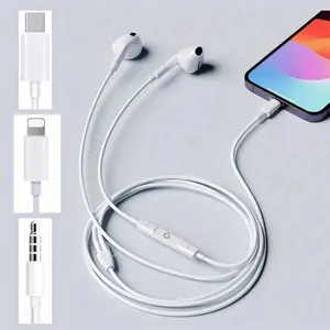 Wired Headphones with Noise Cancelling, Compatible with iPhone Android Pixel, Includes Mic and Volume Control, 3.5mm Lightning Type-C Plug