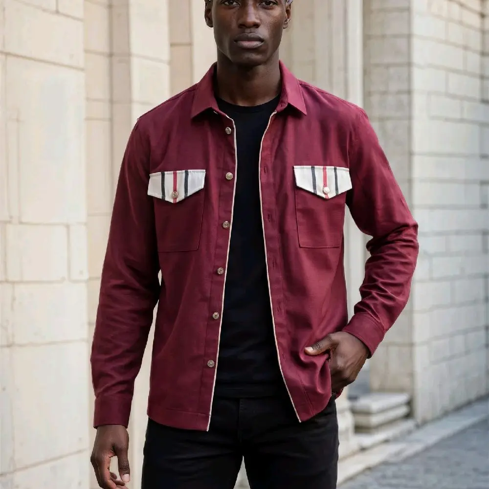 Men's Maroon  Heritage Jacket with Pockets and Button Closure for Casual Wear