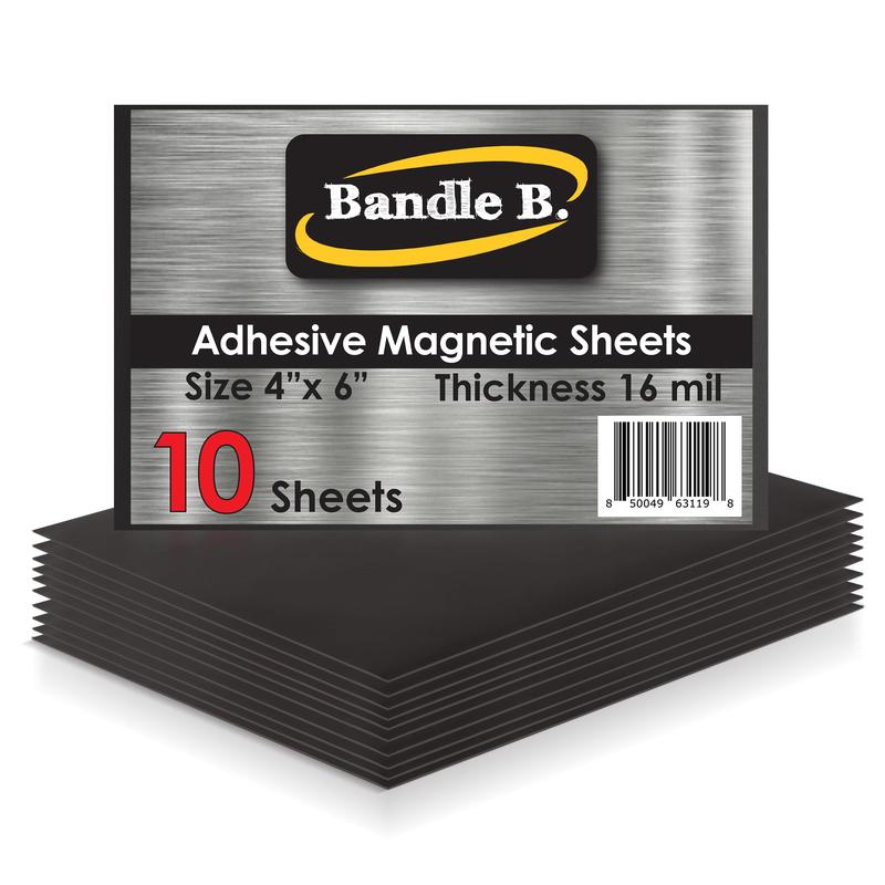 Bandle B. Magnetic Sheets 4" x 6". Magnetic Sheets with Adhesive Backing. DIY Magnets, Metal shelving labels, Christmas crafts and more! Removable.