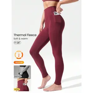 GLOWMODE 28" FeatherFit™-Warm High Waist Leggings With Side Pockets Low Impact Yoga Daily Autumn Winter