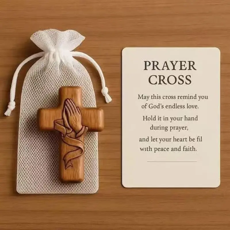 Praying Cross Gift Prayer Cross Gift, Faithful Embrace Design, Ideal Religious Present, Spiritual Symbolic Jewelry, Handheld Wooden Cross, Religious Home Decor, Religious Decorations