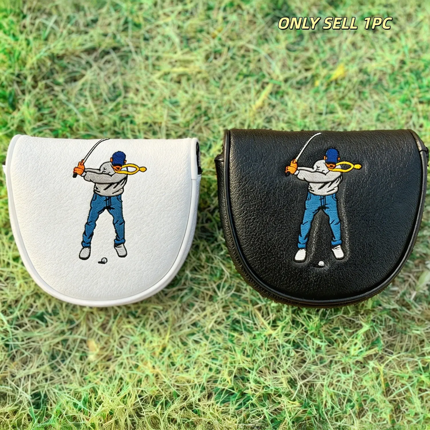 Cartoon Character Style Mallet Putter Headcover, Premium PU Golf Putter Cover, Magnetic Closure, Durable Golf Club Head Protector, Golf Accessories