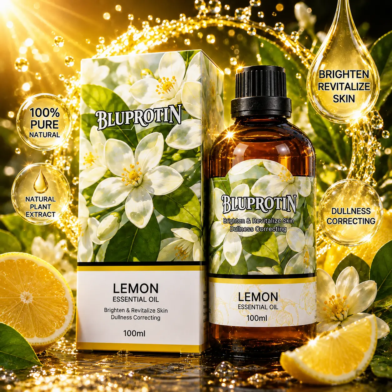 [NEW] Bluprotin Lemon Essential Body Oil | Brightening SPA Massage Formula with Lemon & Bergamot Fruit Oils | Fast-Absorbing Dullness-Correcting Care for Lifeless Complexion | Revitalizing Skin Treatment (100ml/3.38 fl.oz.)