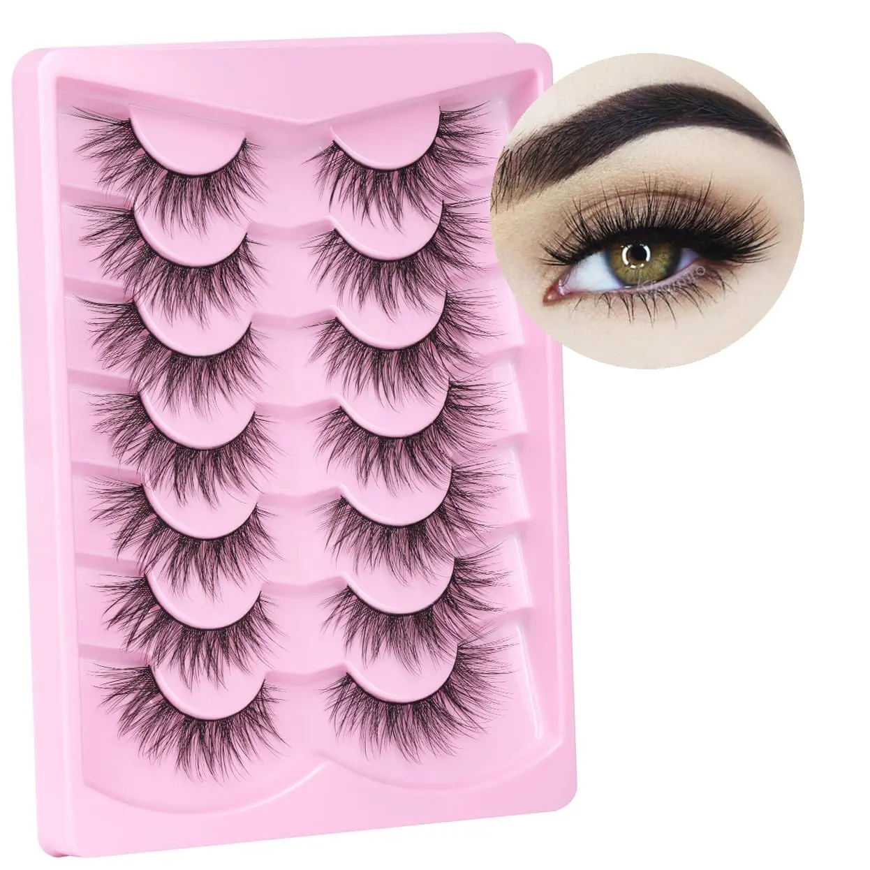 Lashes Wispy False Eyelashes Natural Look 3D Wispies Faux Mink Lashes Thin Band Natural Strip Lashes 14mm Cat Eye Eyelashes Pack