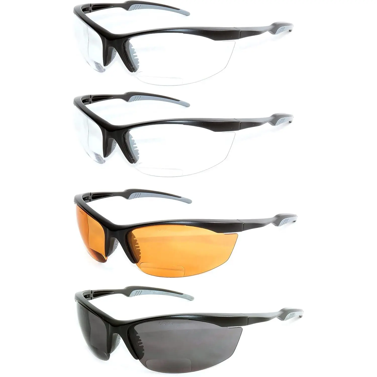 Safety Bifocal Glasses - Model AMB-610777, Multi-Focal 4-Lens Non-Prescription Glasses with Shatter-Resistant, Shockproof Lenses, Multi-Focal Non-Prescription Glasses