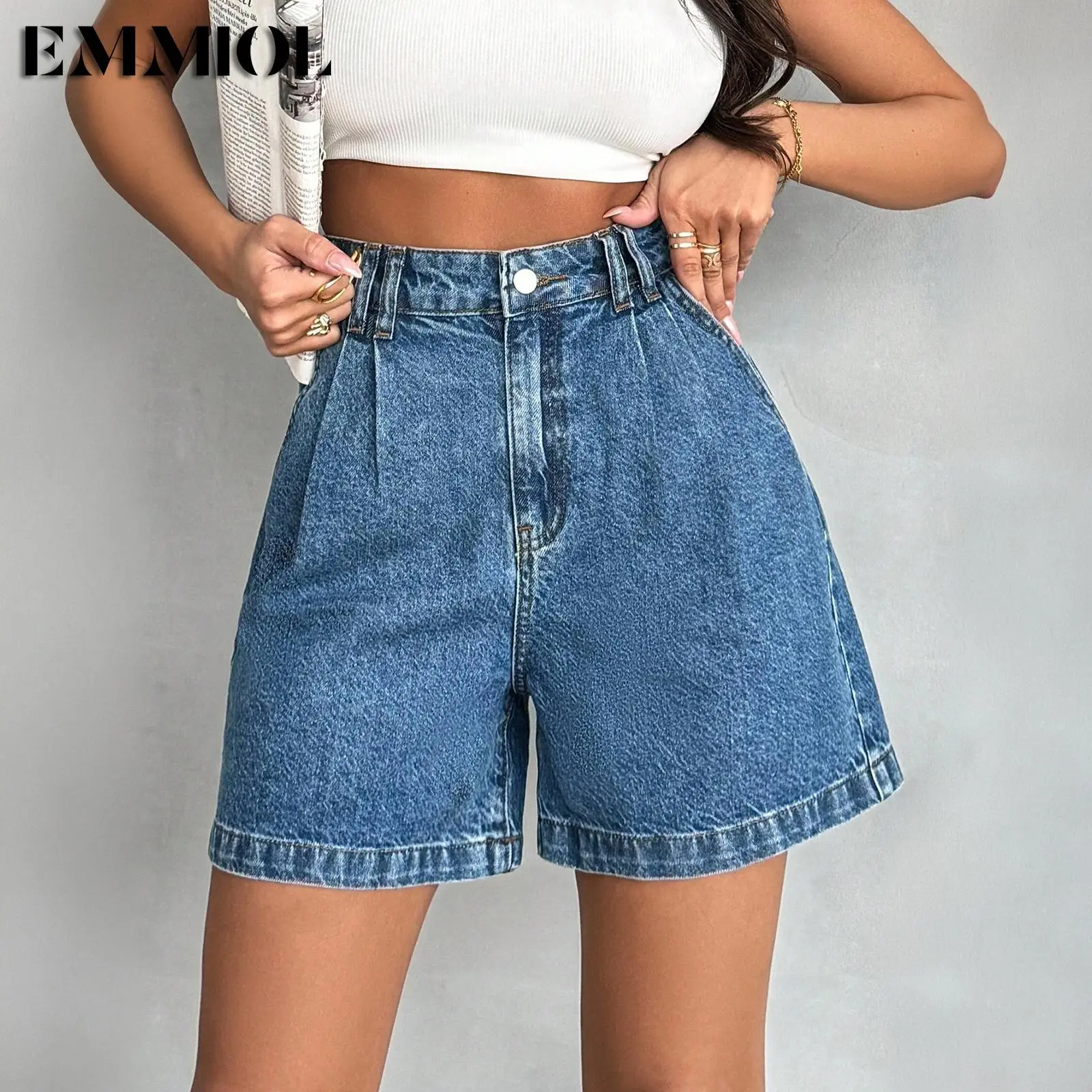 Emmiol Jean Shorts for Women High Waisted A Line Bermuda Den
