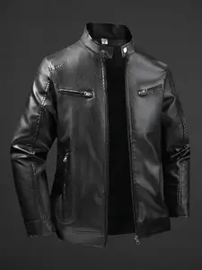 Men's Trendy Fashion Korean Style Spring Autumn Winter New Long Sleeve Jacket, Motorcycle Leather Coat, Casual Outerwear for Men, Menswear